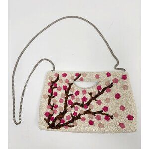 Tiana NY Beaded Cherry Blossom Purse Evening Handbag Handmade Chain Strap